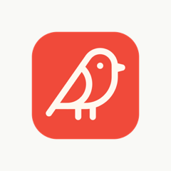 SayKuku 珊瑚红圆角方形应用图标,中央是白色鸟形线条 Logo